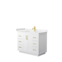 Load image into Gallery viewer, Wyndham Collection WCF292942SWGC2UNSMXX Miranda 42 Inch Single Bathroom Vanity in White, Light-Vein Carrara Cultured Marble Countertop, Undermount Square Sink, Brushed Gold Trim