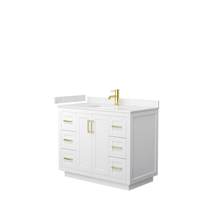 Wyndham Collection WCF292942SWGC2UNSMXX Miranda 42 Inch Single Bathroom Vanity in White, Light-Vein Carrara Cultured Marble Countertop, Undermount Square Sink, Brushed Gold Trim