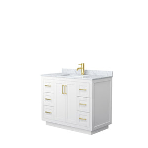 Wyndham Collection WCF292942SWGCMUNSMXX Miranda 42 Inch Single Bathroom Vanity in White, White Carrara Marble Countertop, Undermount Square Sink, Brushed Gold Trim
