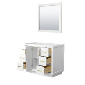 Wyndham Collection WCF292942SWGCXSXXM34 Miranda 42 Inch Single Bathroom Vanity in White, No Countertop, No Sink, Brushed Gold Trim, 34 Inch Mirror