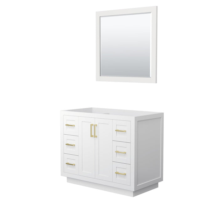 Wyndham Collection WCF292942SWGCXSXXM34 Miranda 42 Inch Single Bathroom Vanity in White, No Countertop, No Sink, Brushed Gold Trim, 34 Inch Mirror