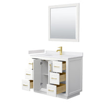Load image into Gallery viewer, Wyndham Collection WCF292942SWGWCUNSM34 Miranda 42 Inch Single Bathroom Vanity in White, White Cultured Marble Countertop, Undermount Square Sink, Brushed Gold Trim, 34 Inch Mirror