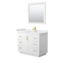 Load image into Gallery viewer, Wyndham Collection WCF292942SWGWCUNSM34 Miranda 42 Inch Single Bathroom Vanity in White, White Cultured Marble Countertop, Undermount Square Sink, Brushed Gold Trim, 34 Inch Mirror