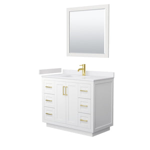 Wyndham Collection WCF292942SWGWCUNSM34 Miranda 42 Inch Single Bathroom Vanity in White, White Cultured Marble Countertop, Undermount Square Sink, Brushed Gold Trim, 34 Inch Mirror