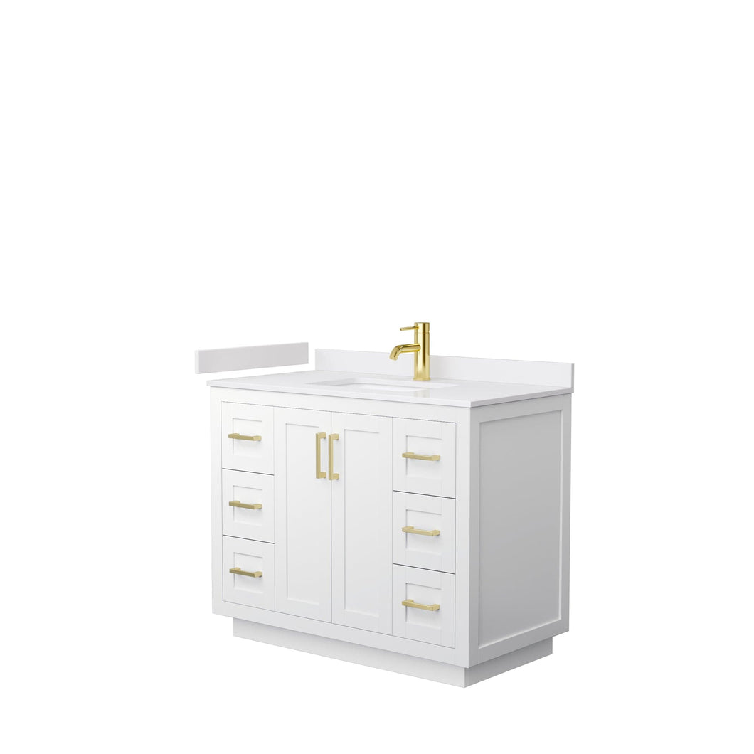 Wyndham Collection WCF292942SWGWCUNSMXX Miranda 42 Inch Single Bathroom Vanity in White, White Cultured Marble Countertop, Undermount Square Sink, Brushed Gold Trim