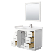 Load image into Gallery viewer, Wyndham Collection WCF292942SWHC2UNSM34 Miranda 42 Inch Single Bathroom Vanity in White, Light-Vein Carrara Cultured Marble Countertop, Undermount Square Sink, Brushed Nickel Trim, 34 Inch Mirror