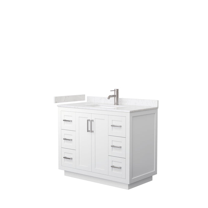 Wyndham Collection WCF292942SWHC2UNSMXX Miranda 42 Inch Single Bathroom Vanity in White, Light-Vein Carrara Cultured Marble Countertop, Undermount Square Sink, Brushed Nickel Trim