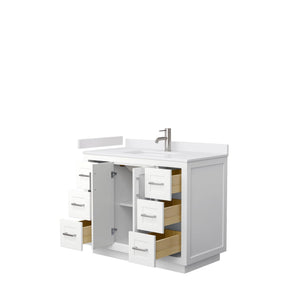 Wyndham Collection WCF292942SWHWCUNSMXX Miranda 42 Inch Single Bathroom Vanity in White, White Cultured Marble Countertop, Undermount Square Sink, Brushed Nickel Trim