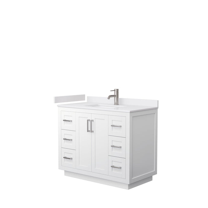 Wyndham Collection WCF292942SWHWCUNSMXX Miranda 42 Inch Single Bathroom Vanity in White, White Cultured Marble Countertop, Undermount Square Sink, Brushed Nickel Trim