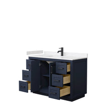 Load image into Gallery viewer, Wyndham Collection WCF292948SBBC2UNSMXX Miranda 48 Inch Single Bathroom Vanity in Dark Blue, Light-Vein Carrara Cultured Marble Countertop, Undermount Square Sink, Matte Black Trim