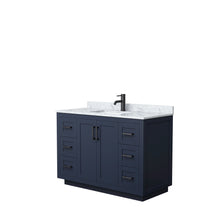 Load image into Gallery viewer, Wyndham Collection WCF292948SBBCMUNSMXX Miranda 48 Inch Single Bathroom Vanity in Dark Blue, White Carrara Marble Countertop, Undermount Square Sink, Matte Black Trim