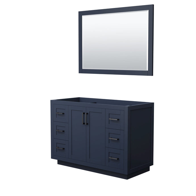 Wyndham Collection WCF292948SBBCXSXXM46 Miranda 48 Inch Single Bathroom Vanity in Dark Blue, No Countertop, No Sink, Matte Black Trim, 46 Inch Mirror