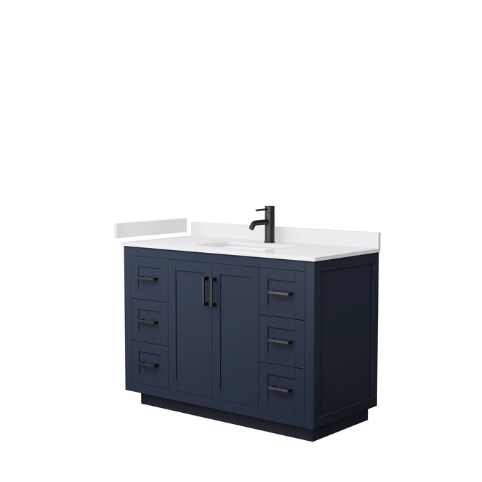 Wyndham Collection WCF292948SBBWCUNSMXX Miranda 48 Inch Single Bathroom Vanity in Dark Blue, White Cultured Marble Countertop, Undermount Square Sink, Matte Black Trim