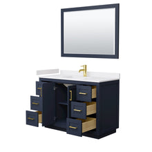 Load image into Gallery viewer, Wyndham Collection WCF292948SBLWCUNSM46 Miranda 48 Inch Single Bathroom Vanity in Dark Blue, White Cultured Marble Countertop, Undermount Square Sink, Brushed Gold Trim, 46 Inch Mirror