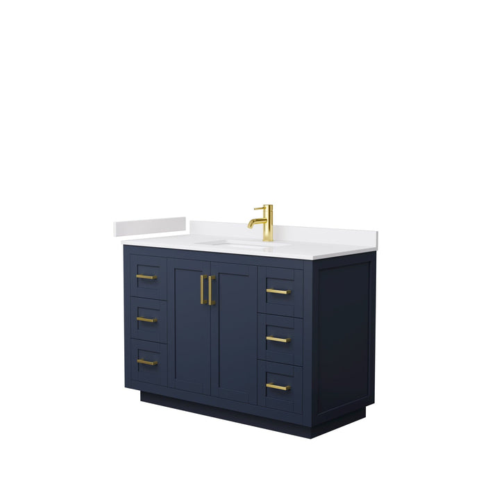 Wyndham Collection WCF292948SBLWCUNSMXX Miranda 48 Inch Single Bathroom Vanity in Dark Blue, White Cultured Marble Countertop, Undermount Square Sink, Brushed Gold Trim