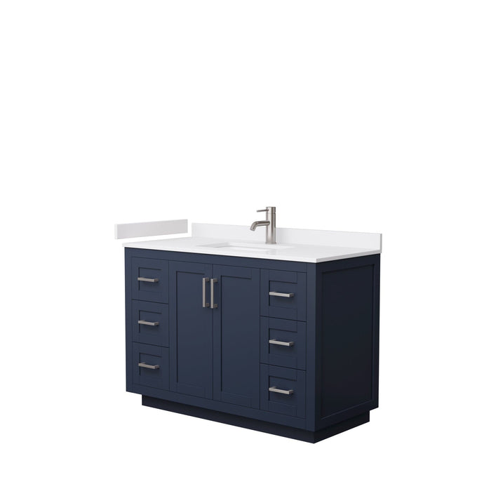 Wyndham Collection WCF292948SBNWCUNSMXX Miranda 48 Inch Single Bathroom Vanity in Dark Blue, White Cultured Marble Countertop, Undermount Square Sink, Brushed Nickel Trim