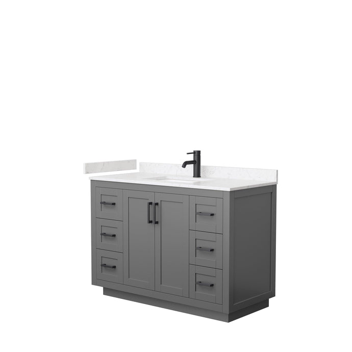Wyndham Collection WCF292948SGBC2UNSMXX Miranda 48 Inch Single Bathroom Vanity in Dark Gray, Light-Vein Carrara Cultured Marble Countertop, Undermount Square Sink, Matte Black Trim
