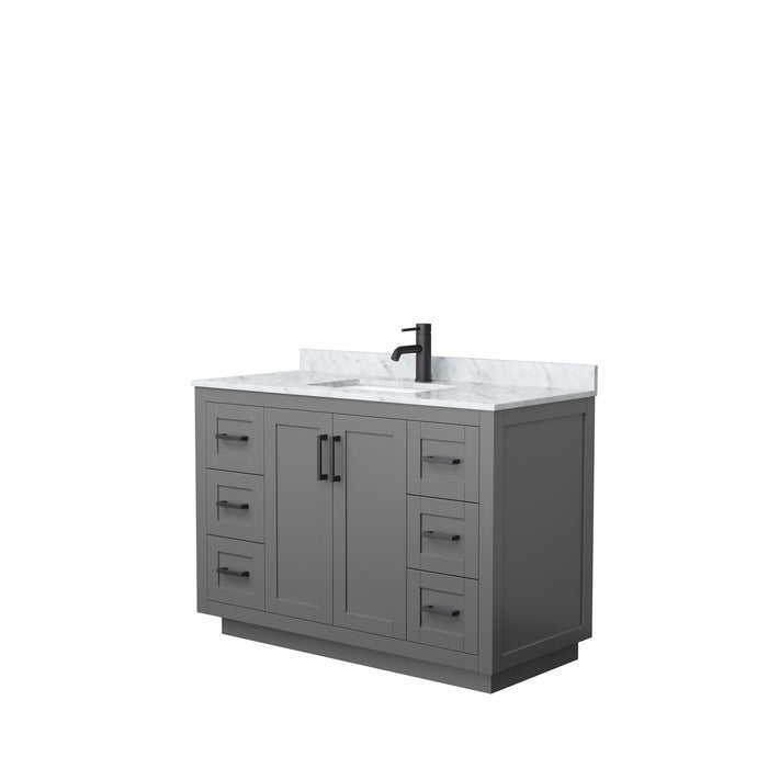 Wyndham Collection WCF292948SGBCMUNSMXX Miranda 48 Inch Single Bathroom Vanity in Dark Gray, White Carrara Marble Countertop, Undermount Square Sink, Matte Black Trim
