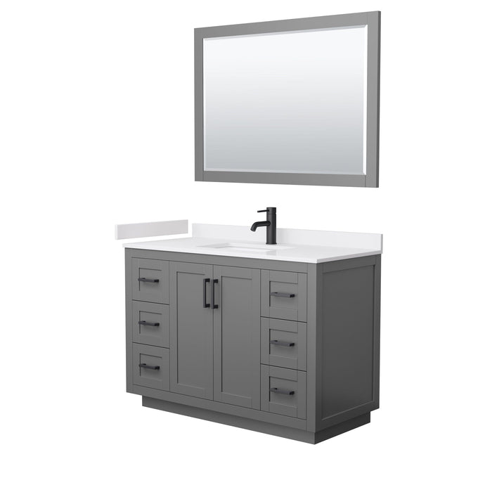 Wyndham Collection WCF292948SGBWCUNSM46 Miranda 48 Inch Single Bathroom Vanity in Dark Gray, White Cultured Marble Countertop, Undermount Square Sink, Matte Black Trim, 46 Inch Mirror