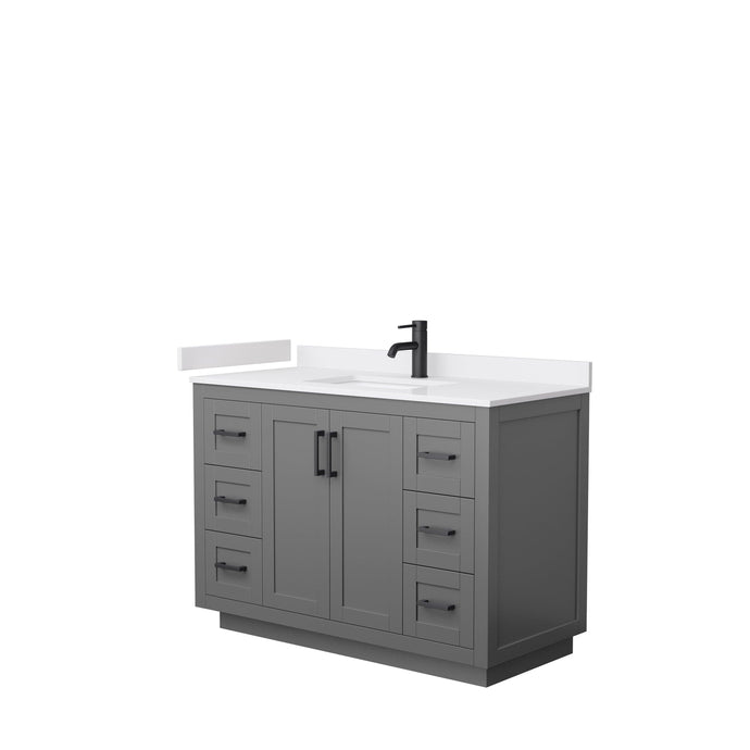 Wyndham Collection WCF292948SGBWCUNSMXX Miranda 48 Inch Single Bathroom Vanity in Dark Gray, White Cultured Marble Countertop, Undermount Square Sink, Matte Black Trim