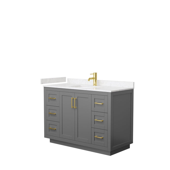 Wyndham Collection WCF292948SGGC2UNSMXX Miranda 48 Inch Single Bathroom Vanity in Dark Gray, Light-Vein Carrara Cultured Marble Countertop, Undermount Square Sink, Brushed Gold Trim