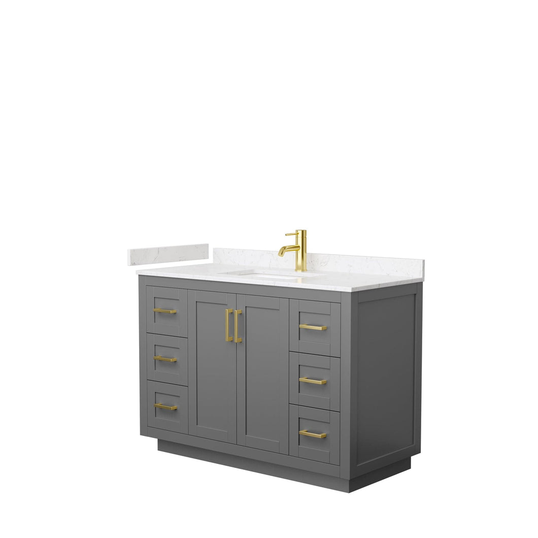 Wyndham Collection WCF292948SGGC2UNSMXX Miranda 48 Inch Single Bathroom Vanity in Dark Gray, Light-Vein Carrara Cultured Marble Countertop, Undermount Square Sink, Brushed Gold Trim