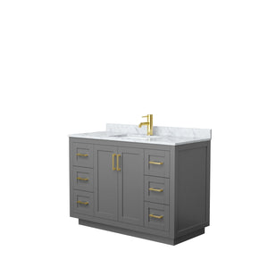 Wyndham Collection WCF292948SGGCMUNSMXX Miranda 48 Inch Single Bathroom Vanity in Dark Gray, White Carrara Marble Countertop, Undermount Square Sink, Brushed Gold Trim