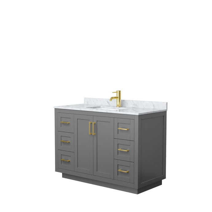 Wyndham Collection WCF292948SGGCMUNSMXX Miranda 48 Inch Single Bathroom Vanity in Dark Gray, White Carrara Marble Countertop, Undermount Square Sink, Brushed Gold Trim