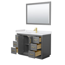 Load image into Gallery viewer, Wyndham Collection WCF292948SGGWCUNSM46 Miranda 48 Inch Single Bathroom Vanity in Dark Gray, White Cultured Marble Countertop, Undermount Square Sink, Brushed Gold Trim, 46 Inch Mirror