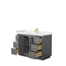 Load image into Gallery viewer, Wyndham Collection WCF292948SGGWCUNSMXX Miranda 48 Inch Single Bathroom Vanity in Dark Gray, White Cultured Marble Countertop, Undermount Square Sink, Brushed Gold Trim
