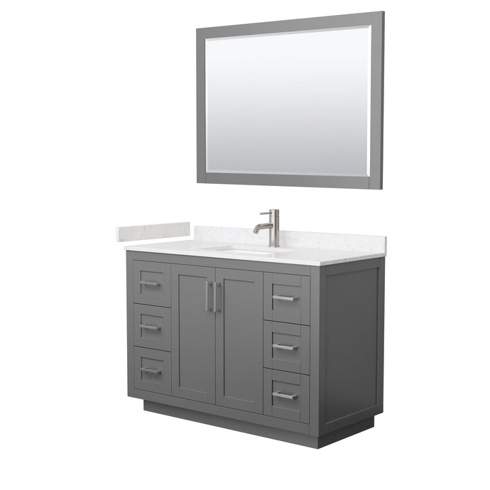 Wyndham Collection WCF292948SKGC2UNSM46 Miranda 48 Inch Single Bathroom Vanity in Dark Gray, Light-Vein Carrara Cultured Marble Countertop, Undermount Square Sink, Brushed Nickel Trim, 46 Inch Mirror