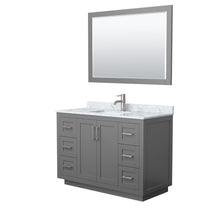 Load image into Gallery viewer, Wyndham Collection WCF292948SKGCMUNSM46 Miranda 48 Inch Single Bathroom Vanity in Dark Gray, White Carrara Marble Countertop, Undermount Square Sink, Brushed Nickel Trim, 46 Inch Mirror