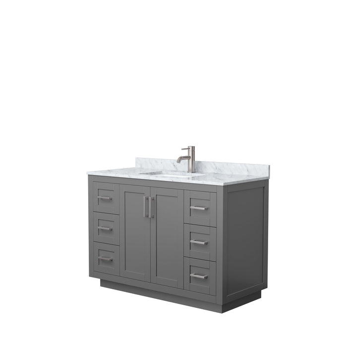 Wyndham Collection WCF292948SKGCMUNSMXX Miranda 48 Inch Single Bathroom Vanity in Dark Gray, White Carrara Marble Countertop, Undermount Square Sink, Brushed Nickel Trim