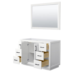 Wyndham Collection WCF292948SWBCXSXXM46 Miranda 48 Inch Single Bathroom Vanity in White, No Countertop, No Sink, Matte Black Trim, 46 Inch Mirror