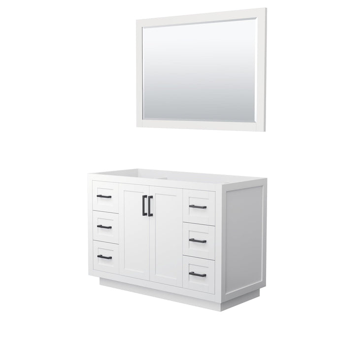 Wyndham Collection WCF292948SWBCXSXXM46 Miranda 48 Inch Single Bathroom Vanity in White, No Countertop, No Sink, Matte Black Trim, 46 Inch Mirror