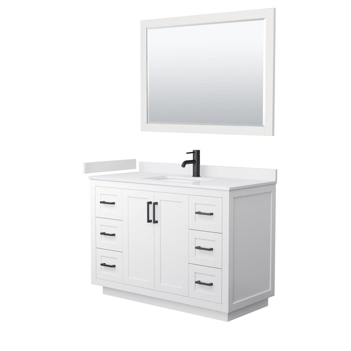 Wyndham Collection WCF292948SWBWCUNSM46 Miranda 48 Inch Single Bathroom Vanity in White, White Cultured Marble Countertop, Undermount Square Sink, Matte Black Trim, 46 Inch Mirror