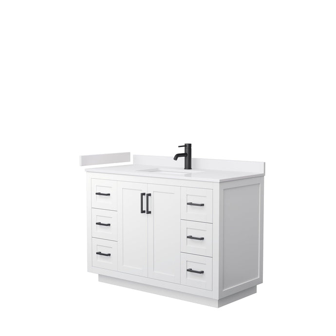 Wyndham Collection WCF292948SWBWCUNSMXX Miranda 48 Inch Single Bathroom Vanity in White, White Cultured Marble Countertop, Undermount Square Sink, Matte Black Trim