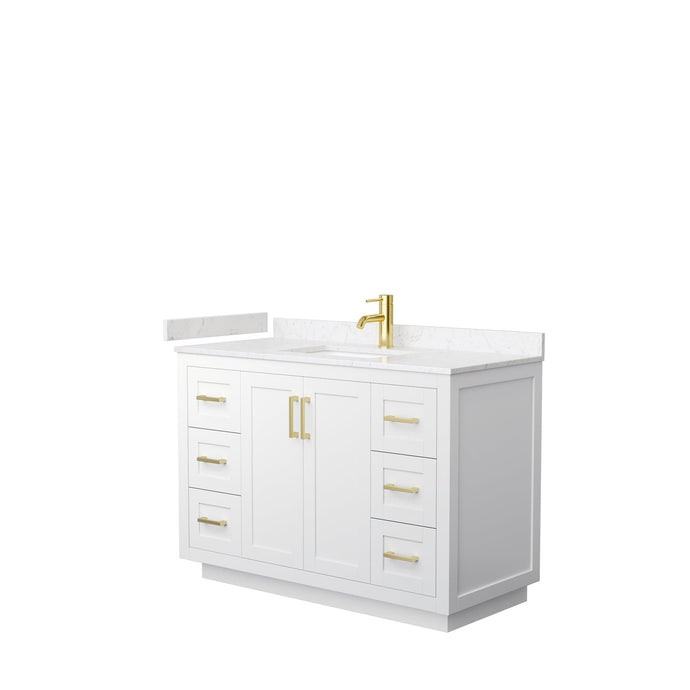 Wyndham Collection WCF292948SWGC2UNSMXX Miranda 48 Inch Single Bathroom Vanity in White, Light-Vein Carrara Cultured Marble Countertop, Undermount Square Sink, Brushed Gold Trim