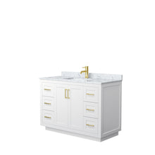 Load image into Gallery viewer, Wyndham Collection WCF292948SWGCMUNSMXX Miranda 48 Inch Single Bathroom Vanity in White, White Carrara Marble Countertop, Undermount Square Sink, Brushed Gold Trim