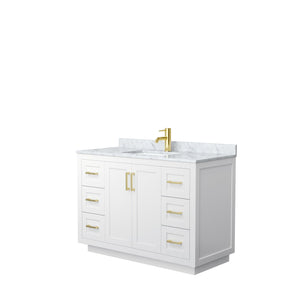 Wyndham Collection WCF292948SWGCMUNSMXX Miranda 48 Inch Single Bathroom Vanity in White, White Carrara Marble Countertop, Undermount Square Sink, Brushed Gold Trim
