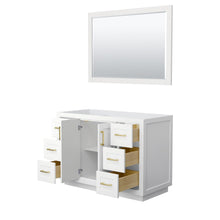 Load image into Gallery viewer, Wyndham Collection WCF292948SWGCXSXXM46 Miranda 48 Inch Single Bathroom Vanity in White, No Countertop, No Sink, Brushed Gold Trim, 46 Inch Mirror