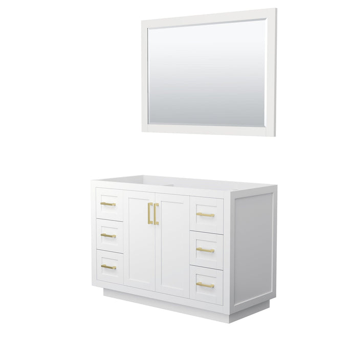 Wyndham Collection WCF292948SWGCXSXXM46 Miranda 48 Inch Single Bathroom Vanity in White, No Countertop, No Sink, Brushed Gold Trim, 46 Inch Mirror