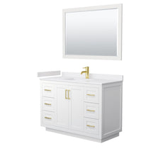 Load image into Gallery viewer, Wyndham Collection WCF292948SWGWCUNSM46 Miranda 48 Inch Single Bathroom Vanity in White, White Cultured Marble Countertop, Undermount Square Sink, Brushed Gold Trim, 46 Inch Mirror