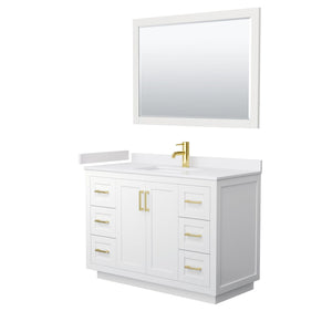 Wyndham Collection WCF292948SWGWCUNSM46 Miranda 48 Inch Single Bathroom Vanity in White, White Cultured Marble Countertop, Undermount Square Sink, Brushed Gold Trim, 46 Inch Mirror