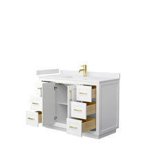 Load image into Gallery viewer, Wyndham Collection WCF292948SWGWCUNSMXX Miranda 48 Inch Single Bathroom Vanity in White, White Cultured Marble Countertop, Undermount Square Sink, Brushed Gold Trim