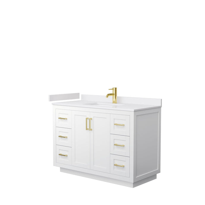 Wyndham Collection WCF292948SWGWCUNSMXX Miranda 48 Inch Single Bathroom Vanity in White, White Cultured Marble Countertop, Undermount Square Sink, Brushed Gold Trim