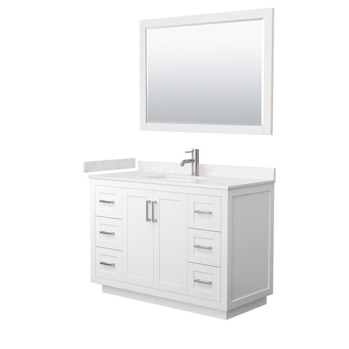 Wyndham Collection WCF292948SWHC2UNSM46 Miranda 48 Inch Single Bathroom Vanity in White, Light-Vein Carrara Cultured Marble Countertop, Undermount Square Sink, Brushed Nickel Trim, 46 Inch Mirror