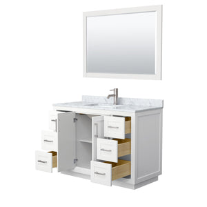 Wyndham Collection WCF292948SWHCMUNSM46 Miranda 48 Inch Single Bathroom Vanity in White, White Carrara Marble Countertop, Undermount Square Sink, Brushed Nickel Trim, 46 Inch Mirror