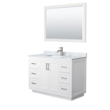 Load image into Gallery viewer, Wyndham Collection WCF292948SWHCMUNSM46 Miranda 48 Inch Single Bathroom Vanity in White, White Carrara Marble Countertop, Undermount Square Sink, Brushed Nickel Trim, 46 Inch Mirror