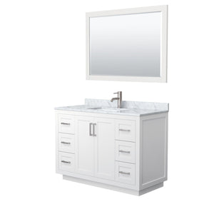 Wyndham Collection WCF292948SWHCMUNSM46 Miranda 48 Inch Single Bathroom Vanity in White, White Carrara Marble Countertop, Undermount Square Sink, Brushed Nickel Trim, 46 Inch Mirror